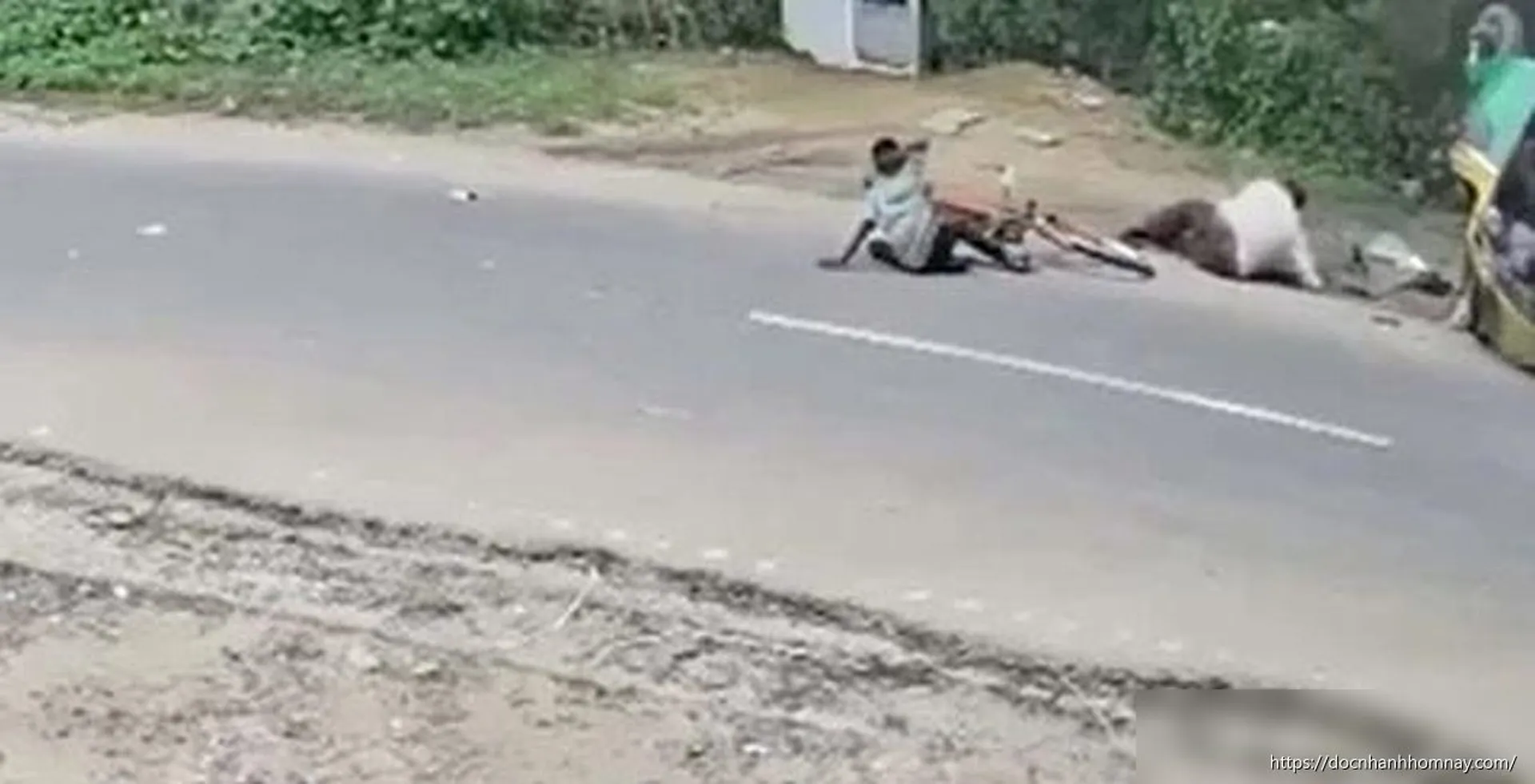 Quay đầu thiếu quan sát: Người đi xe đạp khiến xe ba bánh lật nhào giữa đường ở Ấn Độ