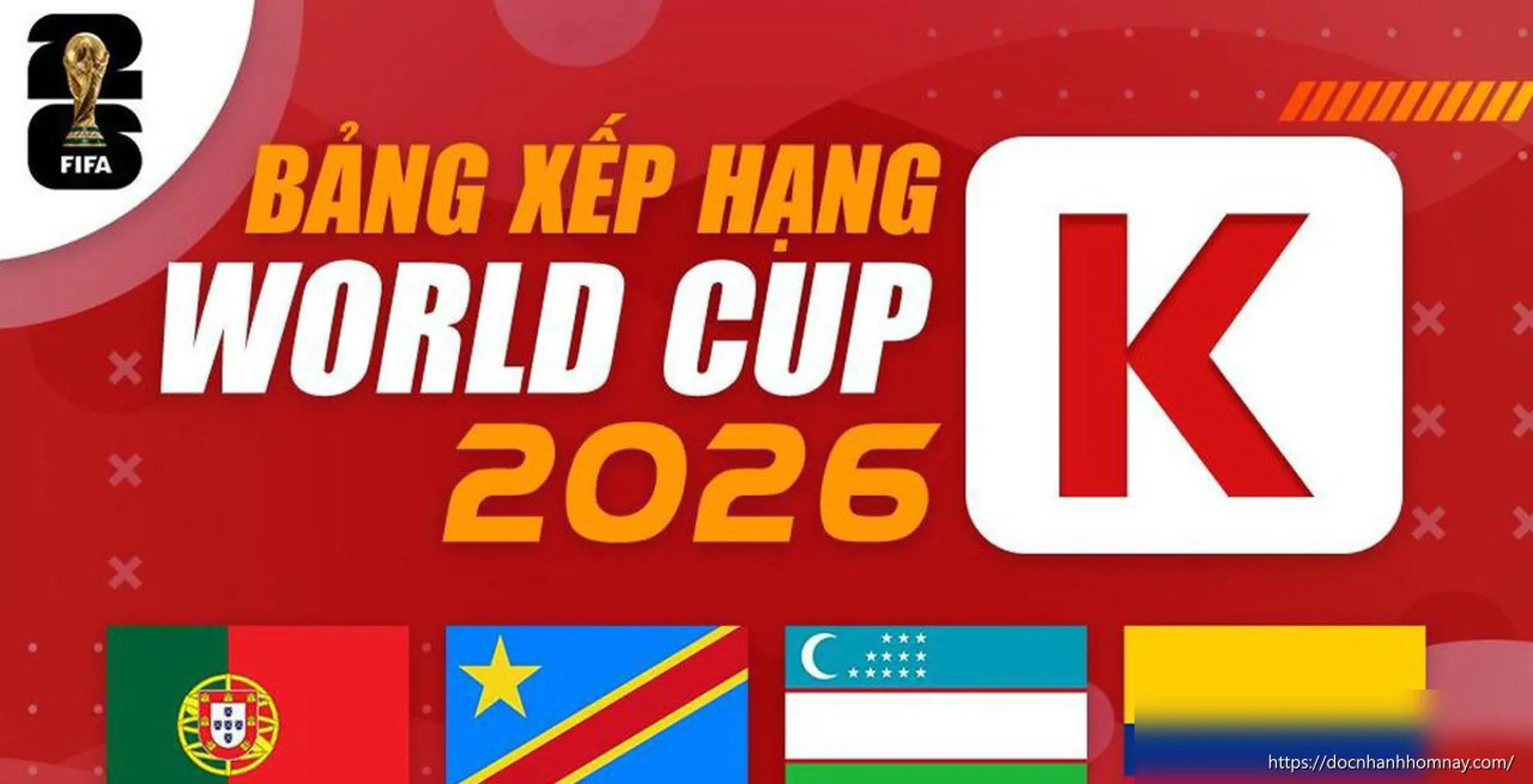 Bảng xếp hạng bảng K World Cup 2026 mới nhất: Bồ Đào Nha, Colombia, Uzbekistan và CHDC Congo