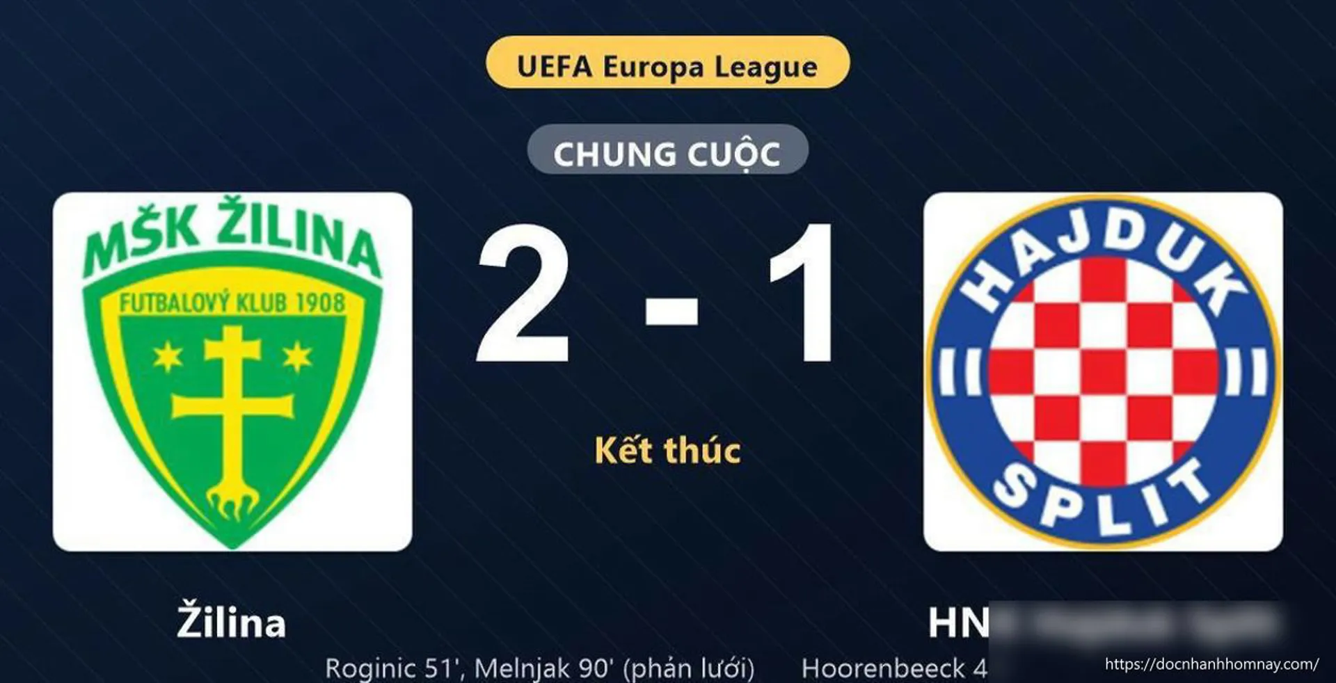 Žilina lội ngược dòng ngoạn mục trước Hajduk Split