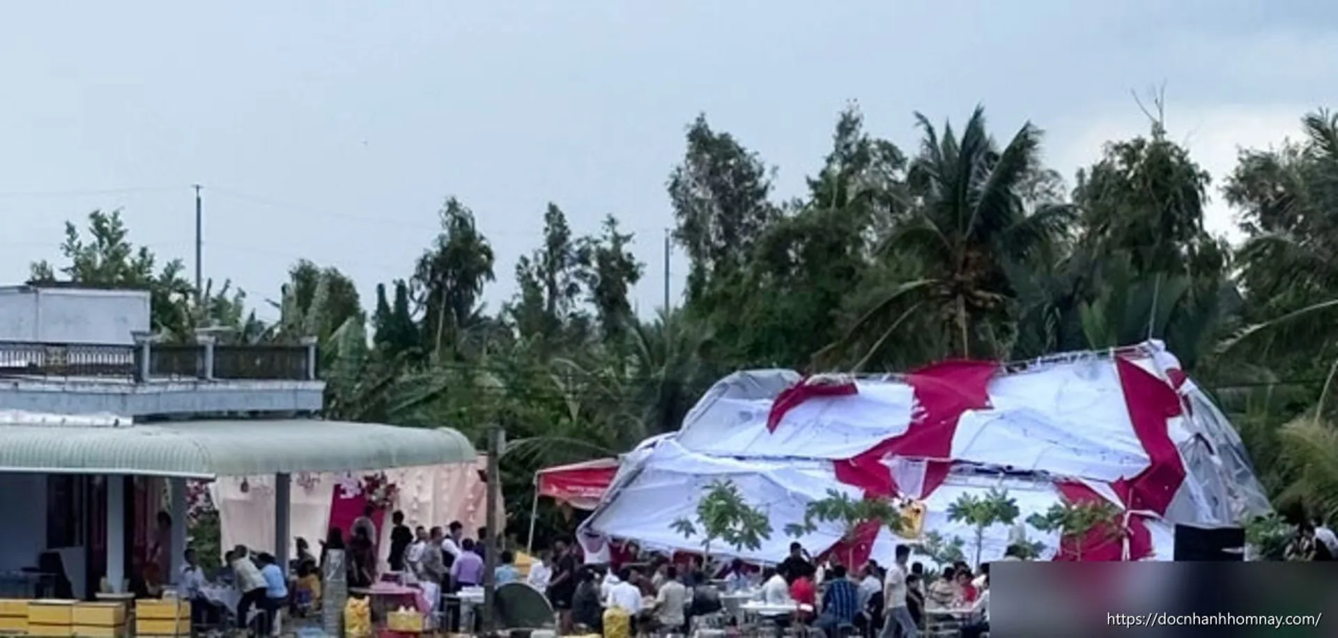 Chú rể Cần Thơ ngẩn ngơ nhìn rạp cưới bị cuốn bay vì lốc xoáy