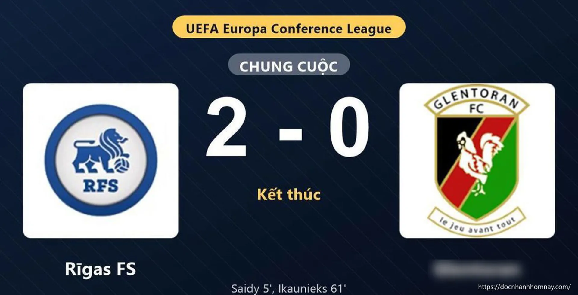 Rīgas FS thắng Glentoran 2-0: J. Ikaunieks tỏa sáng