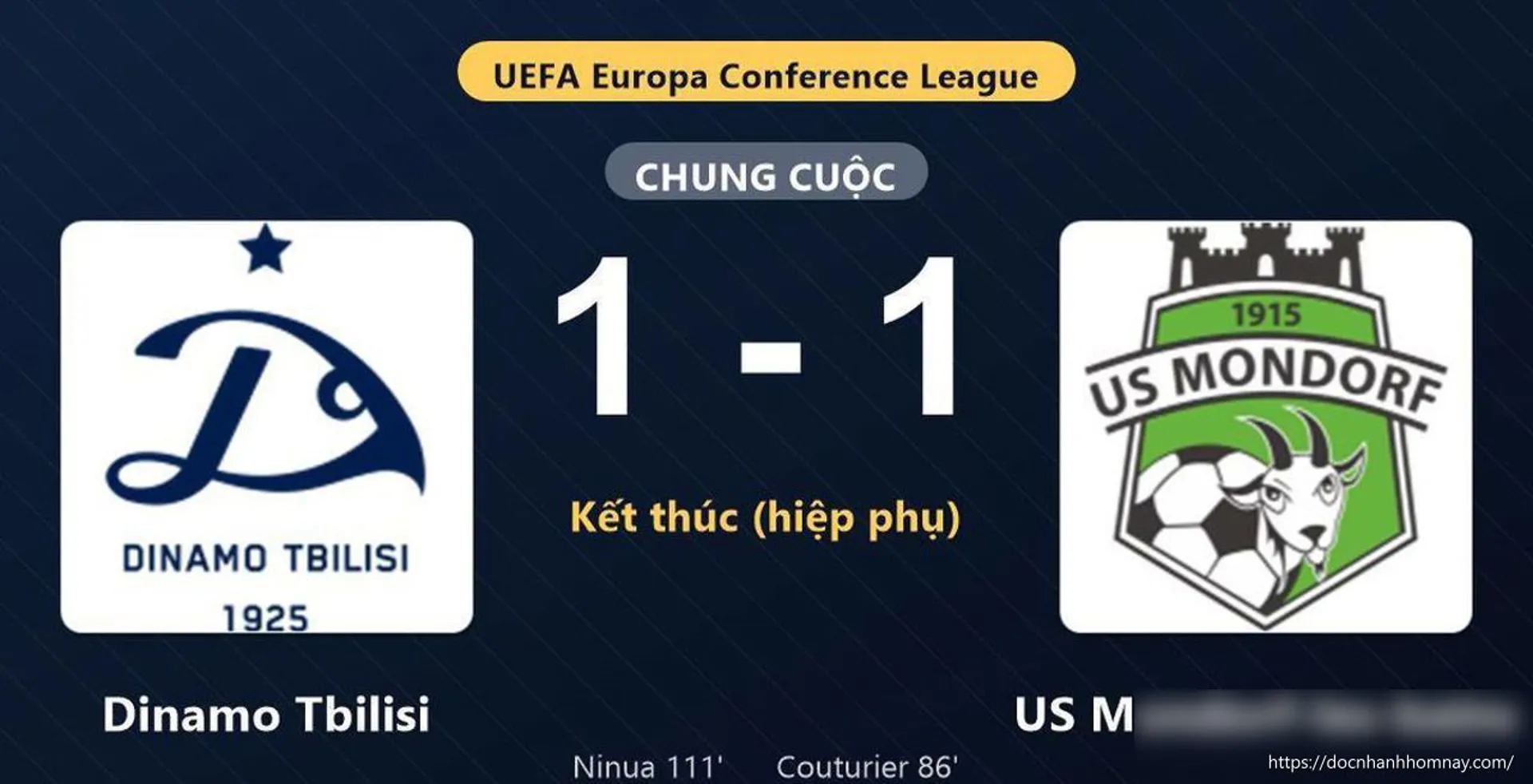 Dinamo Tbilisi và US Mondorf-les-bains chia điểm sau 120 phút kịch tính